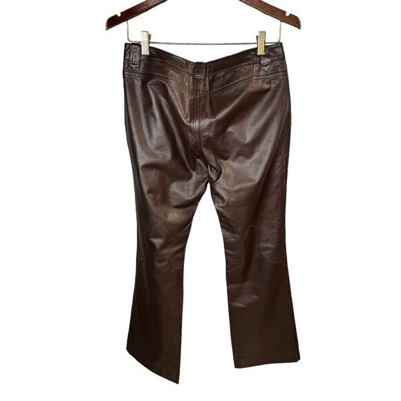 Theory mid rise Leather Brown Pants straight leg sz 8 - Picture 8 of 15